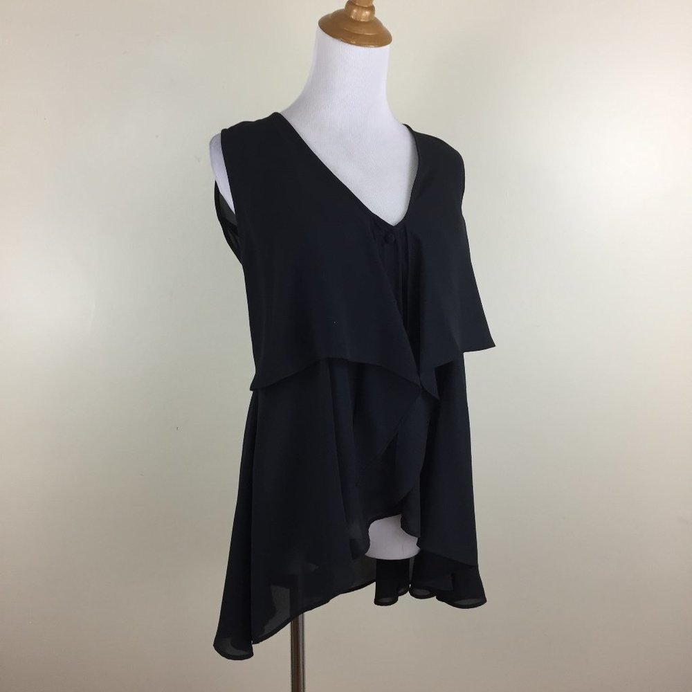 BEBE Layered Large Ruffle Sheer Button Shirt Top